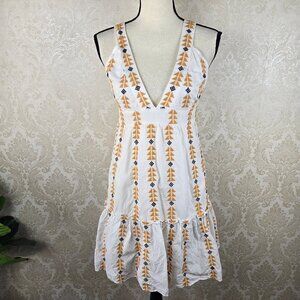 AREA Stars Sz Small Cotton Deep V Swing Dress Shoulder Straps Geometric Pattern